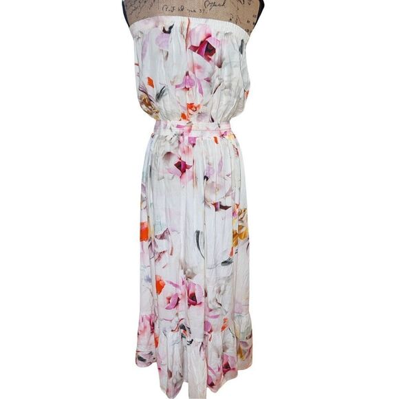 Plum Pretty Sugar White Floral Strapless Casual Women’s  Maxi Dress Bridesmaid L - Picture 8 of 11